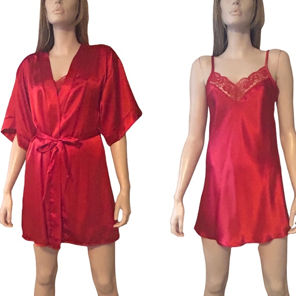 Secret Treasures Vintage Lingerie Set Robe Chemise Nightgown Slip Slippery Satin - Picture 14 of 16